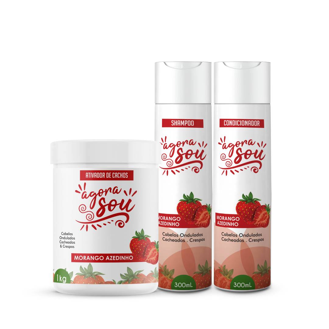 KIT CACHOS ESSENCIAL TRIO - Morango Azedinho