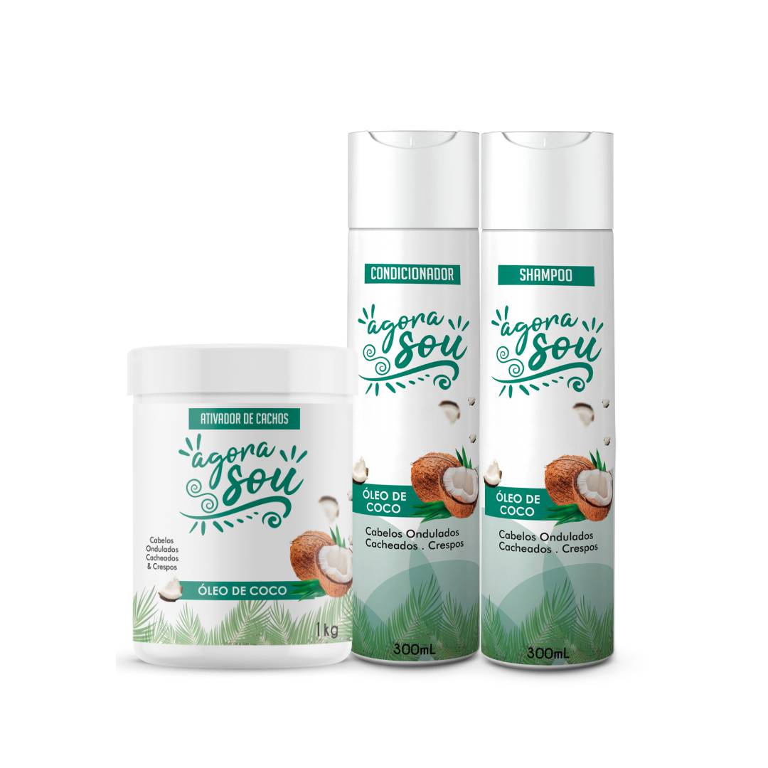 KIT CACHOS ESSENCIAL TRIO - Óleo de Coco