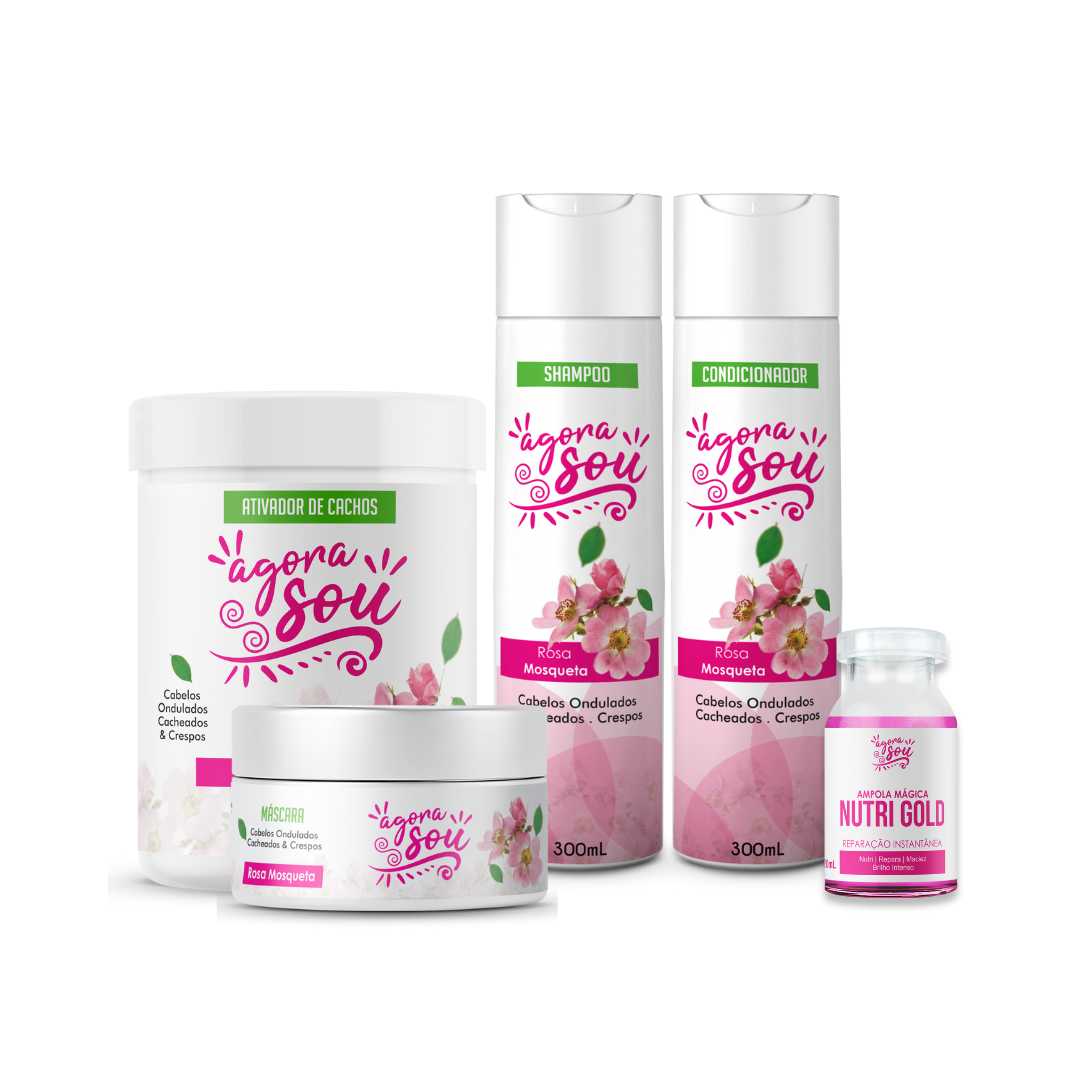 Kit Cachos - Rosa Mosqueta - Shampoo, Condicionador, Máscara, Ativador e Ampola Mágica